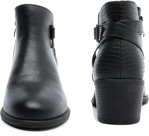 Miniatura 4 de Luoika Botines anchos para mujer, botas cortas negras y marrones con tacón bajo y cremallera lateral.