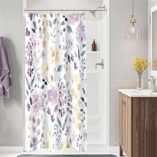 Miniatura 49 de MAYZUS Cortina de ducha con flores azules acuáticas, lindas cortinas de tela con flores para baño, juego de cortinas de tela de aguamarina