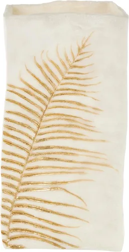 Deco 79 Polystone - Jarrón decorativo de hojas con impresión de hojas doradas, florero para decoración del hogar, 9 x 6 x 18 pulgadas, color blanco
