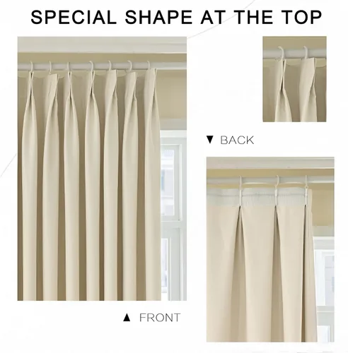 Miniatura 3 de MUMFAS - Cortina de Pliegue con Enganche, Crema Beige, 52" de ancho x 63" de largo, 50% Opaca, Aislamiento Térmico, Cortina de Puerta de Patio