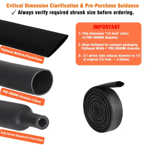 Miniatura 2 de Tubo termorretráctil de 1/2 pulgada (12.7mm) - Tubo termorretráctil impermeable de 10 pies con relación 3:1, diámetro pre-encogimiento de 1/2 Negro