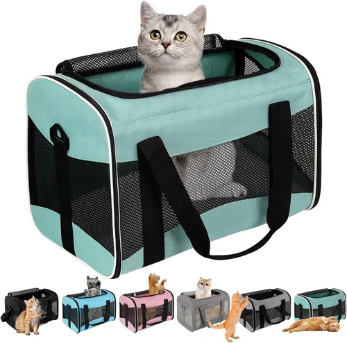Miniatura 8 de Estuche de transporte para gatos, aprobado por aerolíneas, portátil y transpirable, transportador de viaje para mascotas, almohadilla de forro polar