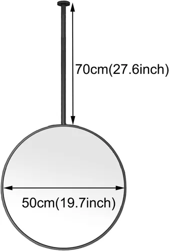 Miniatura 2 de Espejo redondo de metal montado en el techo con barra para colgar, espejo decorativo de baño, negro (diámetro-19.7 pulgadas)