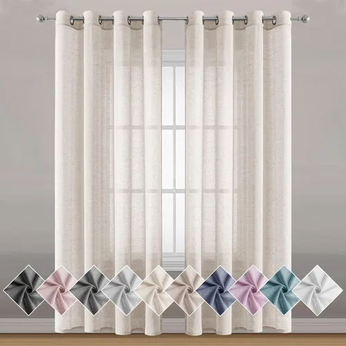 Miniatura 17 de Miss SELETEX - Cortinas traslúcidas de lino natural rosa rubor para sala de estar, elegantes cortinas para ventana lisas con ojales filtrantes