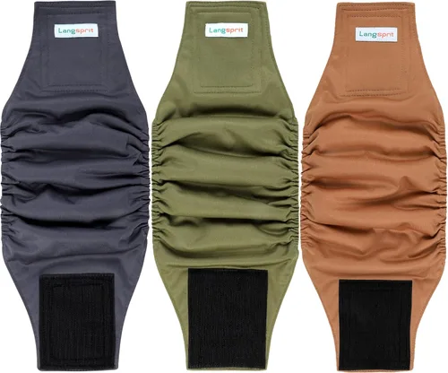 Miniatura 12 de Langsprit Bandas para el vientre masculino para perros (paquete de 3) – Envolturas para perros de alta absorción lavables – Pañales reutilizables