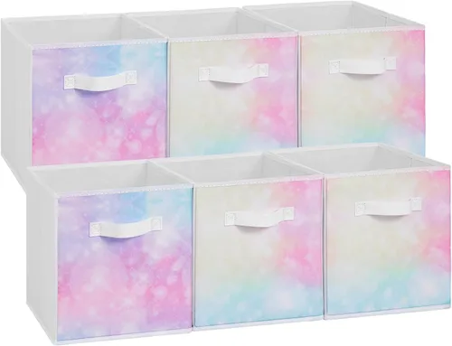 Miniatura 12 de Stero Cubos de almacenamiento de tela, paquete de 3 contenedores plegables con asa, cestas de almacenamiento de 11 pulgadas caja para estantes