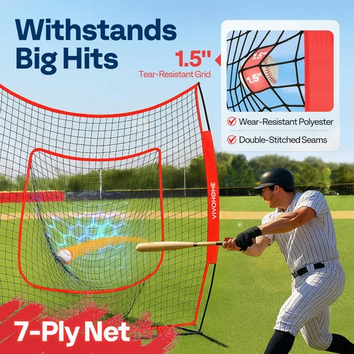 Miniatura 3 de VIVOHOME Baseball Softball Batting Net - 7x7 Ft Baseball Backstop, Softball Practice Net for Hitting, Pitching, Throwing with Batting Tee and Carry