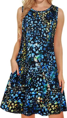 Miniatura 35 de elescat Vestidos de verano para mujer 2025, vestido casual de playa sin mangas con estampado floral, tipo camiseta, suelto y con bolsillos