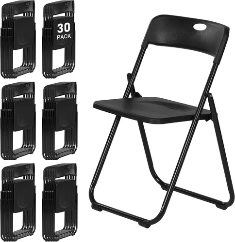 Miniatura 12 de Sillas plegables de plástico negro, paquete de 6, silla plegable ligera con capacidad de 350 libras, marco de metal fácil de plegar y almacenar