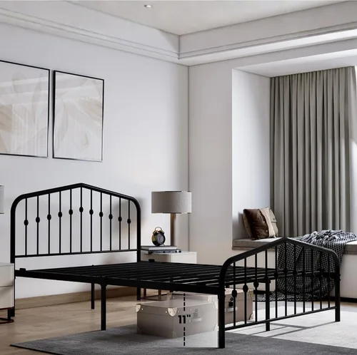 Miniatura 3 de AMBEE21 Golden Gate - Base de cama de metal con cabecera y estribo de hierro forjado victoriano antiguo (negro, matrimonial, Washington)