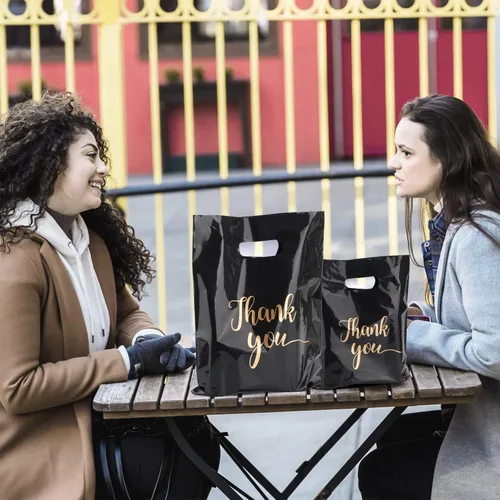 Miniatura 5 de LoveBB 100 bolsas de mercancía de agradecimiento para pequeñas empresas, 2.36 mil de grosor, 12 x 15 pulgadas, bolsas de compras de plástico con asa