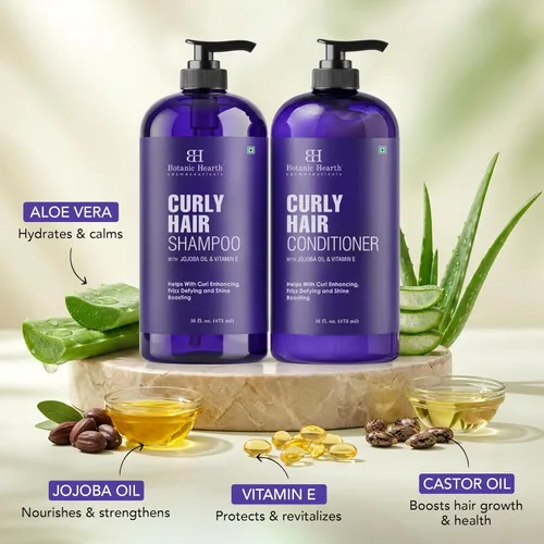 Miniatura 7 de Botanic Hearth Juego de champú y acondicionador para cabello rizado para cabello rizado Desenreda, define y mejora los rizos Con aceite