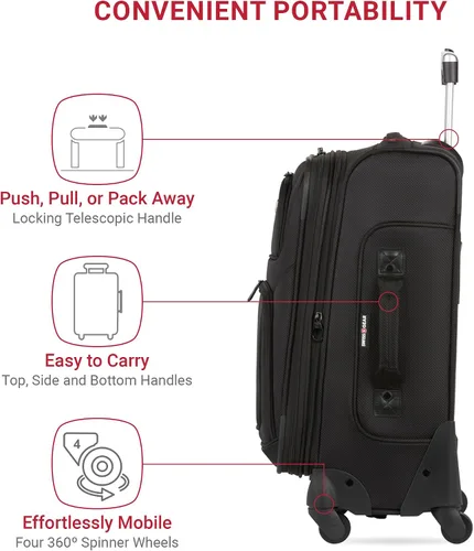 Miniatura 2 de SwissGear - Equipaje suave expandible Sion con ruedas, Negro