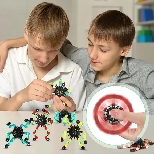 Miniatura 5 de Junkin 100 juguetes sensoriales divertidos a granel, transformable Fidget Spinner Chain Robot Finger Toy para aliviar el estrés en espiral