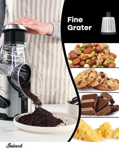Miniatura 4 de Joined Rallador rotativo de queso con mango - Cortador de mandolina con 3 cuchillas de tambor de acero inoxidable, cortador de verduras, nueces