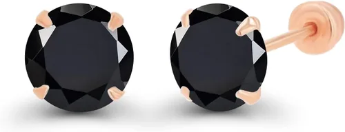 Miniatura 2 de Aretes de poste con tuerca de oro macizo hipoalergénico de 14 quilates, solitario de piedra de nacimiento redonda de 5 mm con engaste de garras
