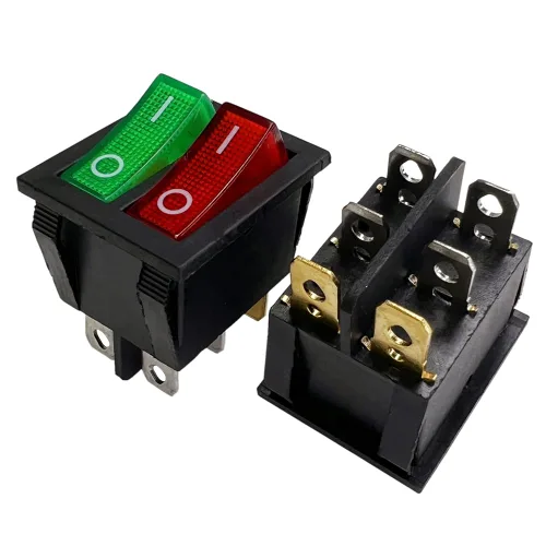 Miniatura 8 de Interruptor basculante DPST On-Off Unilluminated Negro 4 Pin 1.220x0.984 in Rectangular Snap-in Interruptor de alimentación de palanca
