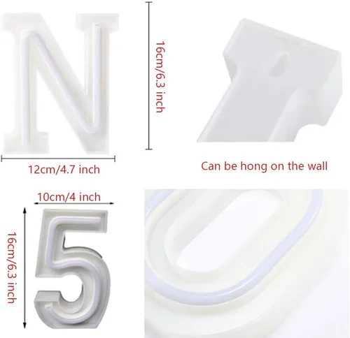 Miniatura 7 de Letras con luces de neón, 26 letras del alfabeto, letreros iluminados para luz de noche, para bodas, Navidad, fiestas de cumpleaños, alimentadas por