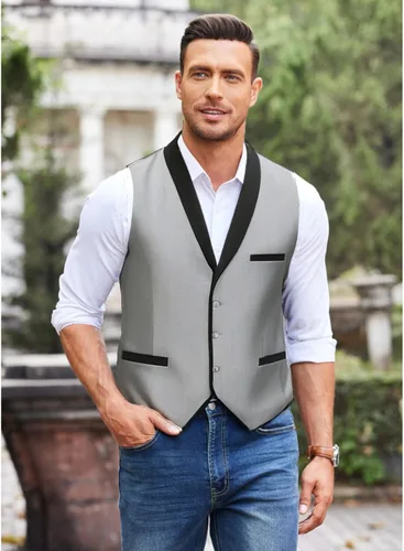 Miniatura 7 de COOFANDY Chaleco de traje para hombre, ajustado, formal, de negocios, chaleco casual para boda