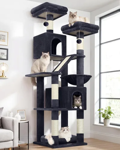 Miniatura 10 de Globlazer Árbol de gato resistente de 74 pulgadas para gatos grandes de interior, torre para gatos de varios niveles con 5 postes rascadores