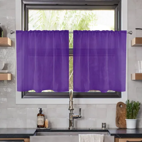 youleyar Cortinas Traslúcidas con Bolsillo para Barra, 2 Paneles, Colores Sólidos, Blanco, Beige, Negro, Marfil, Café, 56 cm de Ancho x 76 cm de