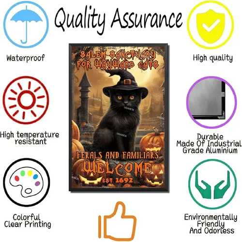 Miniatura 3 de Letrero decorativo de metal Salem Sanctuary for Wayward Cats Cat Halloween para bares, restaurantes, bares, hoteles, zoológicos, cafeterías, 8.00 x