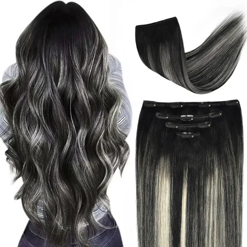 Miniatura 59 de Extensiones de cabello humano Remy de 12 pulgadas con clip para mujer, extensiones de cabello humano sedoso y liso, 1.76 onzas, 4 piezas