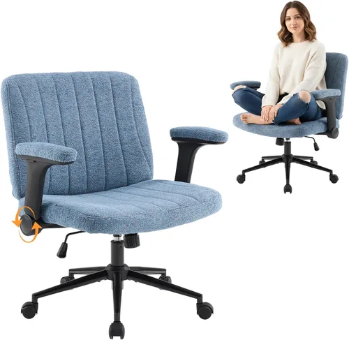 Miniatura 12 de VINGLI Silla cruzada con brazos abatibles ajustables, silla de patas cruzadas con ruedas, silla de oficina extra ancha, silla de escritorio