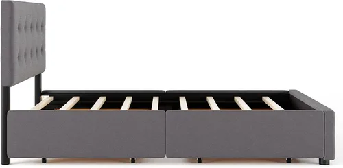 Miniatura 6 de XIONGGG Cama de plataforma tapizada, tamaño Queen, base de cama con 4 cajones y cabecero, soporte de listones de madera, no necesita somier