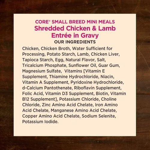 Miniatura 7 de Wellness CORE - Mini comidas para razas pequeñas trituradas en salsa para perros adultos, sin granos, natural, receta de entrada de pollo y cordero