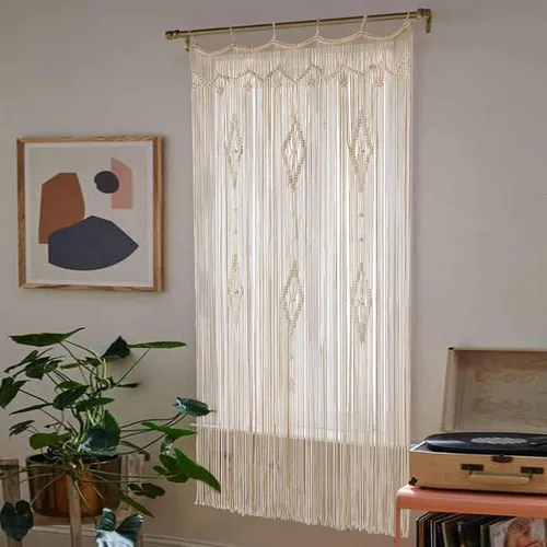 Miniatura 2 de IOWER Cortina de macramé larga de algodón para ventana, cortinas bohemias para dormitorio, boda, telón de fondo, divisor de habitación, puerta