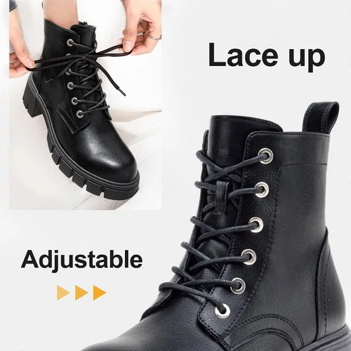 Miniatura 6 de Vepose Botines de combate 9626 para mujer, plataforma con cordones y tacón grueso con cremallera lateral