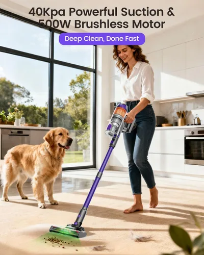 Miniatura 2 de Aspiradora inalámbrica, 500W 40KPa 60 minutos, aspiradoras para el hogar, potente aspiradora de palo con luz verde, aspiradora inalámbrica Morado