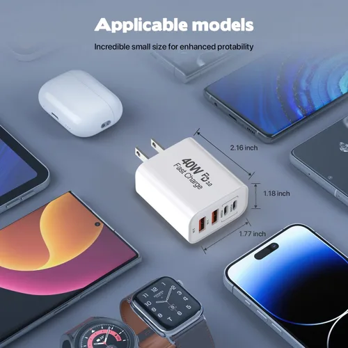 Miniatura 6 de Bloque de cargador de 40 W para iPhone 16 y 15, paquete de 2 cubos de carga rápida, 4 puertos USB tipo C de carga de pared PD&QC, adaptador de Apple
