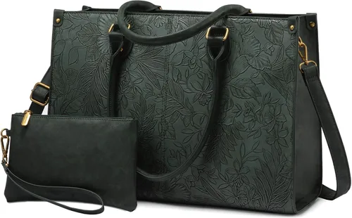 Miniatura 22 de LOVEVOOK Bolsa de mano para laptop para mujer, 15.6 pulgadas, de gran capacidad, de cuero vintage, impermeable, con bolso de mano, regalo ideal