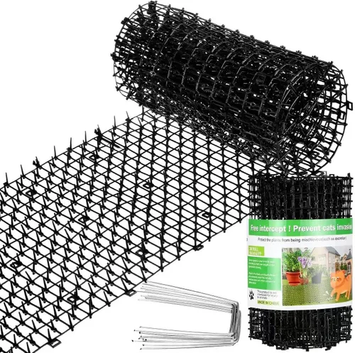 Sanwuta Tapete disuasorio para gatos de 26.3 pies, 2 piezas, para exteriores, con púas, tiras de espinillas, disuasorio de excavación de perros en