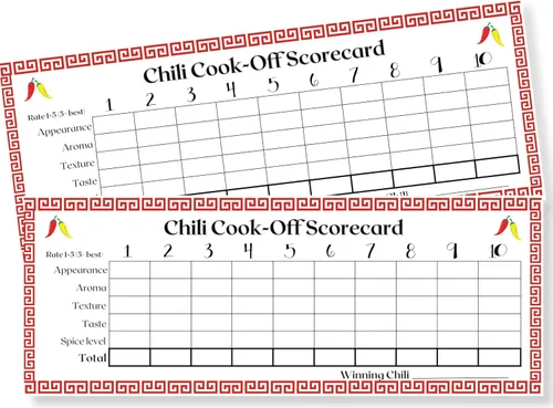 Chili Cook Off - Tarjeta de puntuación de competencia – Boletas de juicio de Chili para tu Chili Cook-off – 25 tarjetas de votación – Fabricado y