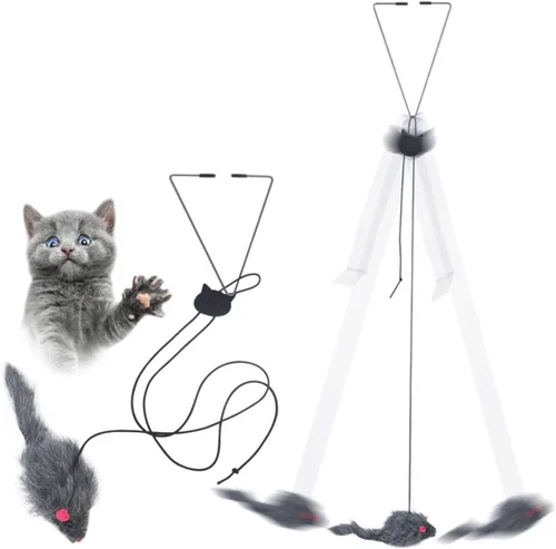 Kalimdor Juguetes interactivos de plumas para gatos, juguete retráctil teaser, juguetes interactivos colgantes para gatos de interior, juego de