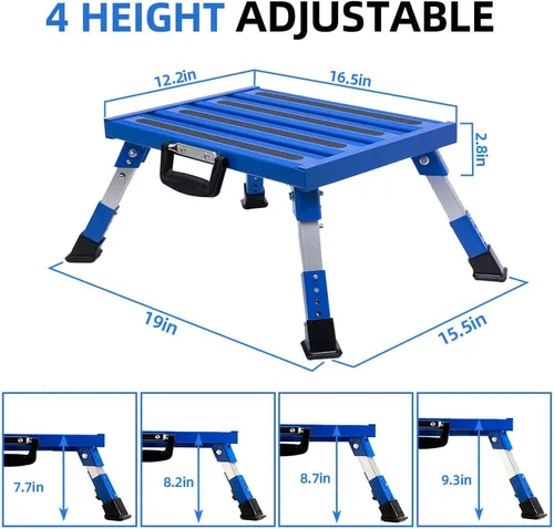 Miniatura 2 de Homeon Wheels Escalones de Aluminio para RV Taburete Plegable Ajustable con Pies de Goma Antideslizantes, Plataforma Estable que Soporta 1000