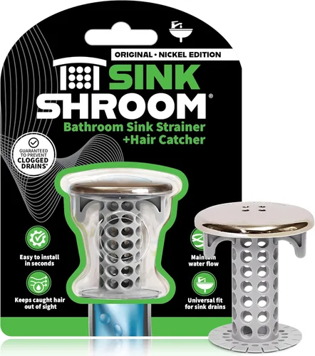 SinkShroom Protector Revolucionario de Drenaje para Lavabo de Baño Atrapapelos, Filtro, Capturador, Edición Níquel Sinkshroom Nickel Edition