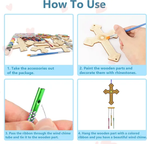 Miniatura 3 de Fennoral Paquete de 9 carillones de viento cruzados para niños, hazte dueño de la escuela dominical, manualidades para niños de madera para pintar