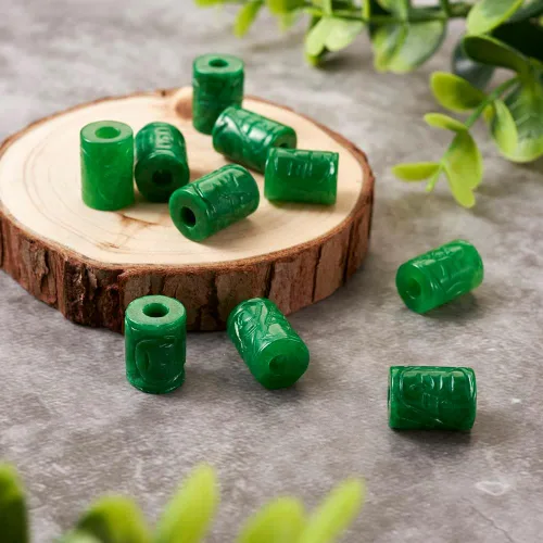 Miniatura 7 de Fashewelry 10 cuentas de piedra de jade natural de Myanmar con agujero grande, grabado en columna, cuentas europeas con forma de tubo, gemas Columna