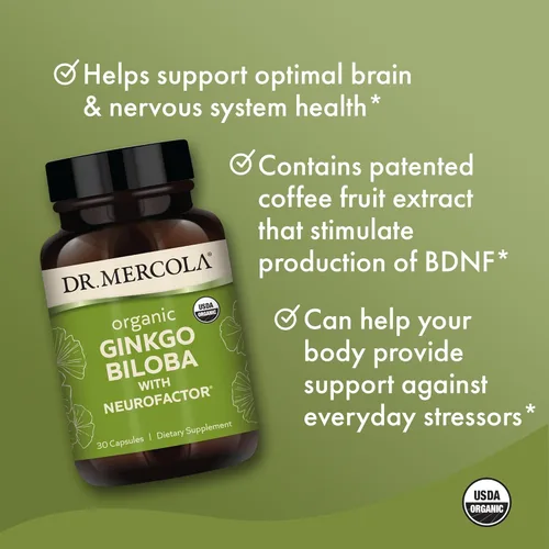 Miniatura 3 de Dr. Mercola Ginkgo Biloba orgánico con NeuroFactor - Apoya la salud cerebral - Extracto de hoja de ginkgo estandarizado - Fruta de café rica