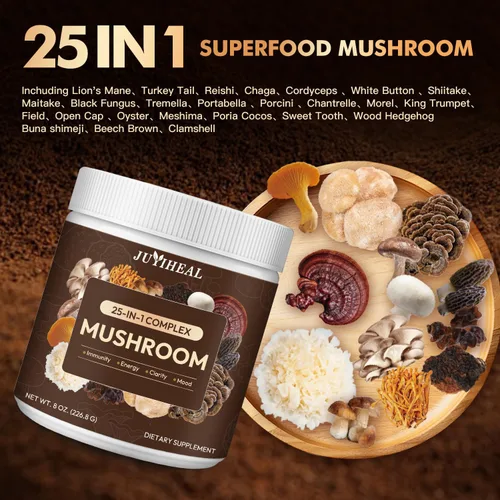 Miniatura 2 de Polvo de hongos 25 en 1, complejo de hongos de 2000 mg - Melena de león, Reishi, Shiitake, Chaga, cola de pavo, Cordyceps y más, mezcla de hongos