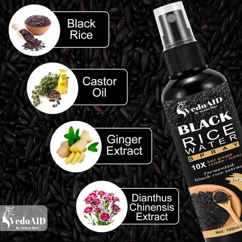 Miniatura 6 de Spray de agua de arroz negro para el crecimiento del cabello, suero orgánico para el cabello con aceite de ricino y raíz de jengibre, fortalece