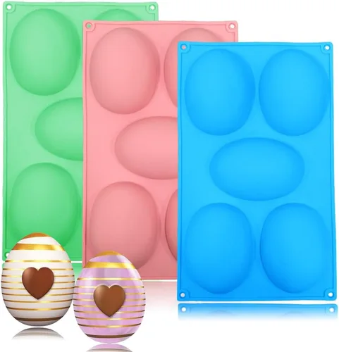 Miniatura 10 de Paquete de 2 moldes de chocolate para gomitas de Pascua, 18 cavidades, huevo, conejo, dulces, bandeja para hornear pastel de chocolate, postre