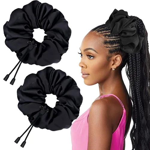 Miniatura 9 de 4 piezas de ligas de satén ajustables negras para mujeres y niñas, ligas de cabello suaves que la seda para cabello rizado natural espeso de 4c