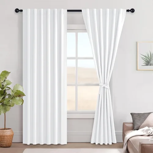 Miniatura 80 de Hiasan Cortinas opacas negras para dormitorio, cortinas opacas cortas de 45 pulgadas de largo, con aislamiento térmico, bolsillo para barra