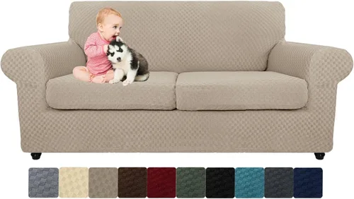 Miniatura 59 de MAXIJIN funda para sofá de 4 piezas, para sofás de 3 plazas, muy elástica, no se desliza, para perros, para mascotas, protector elástico de muebles