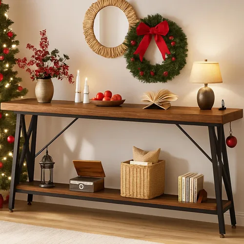 Miniatura 10 de Homieasy Mesa consola extra larga de 70.9 pulgadas, mesa de sofá industrial detrás del sofá con estación de carga y estante de almacenamiento, mesa